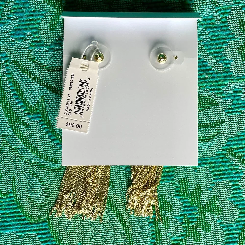 NWT Kendra Scott 14K Gold Plated Sun Earrings with Chain Tassles - Picture 13 of 14